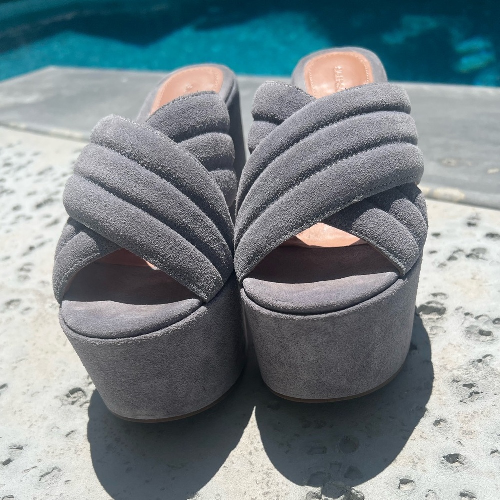 Sigerson Morrison ‘Frassino Joy” suede Platform Wedge Sandals in icy slate